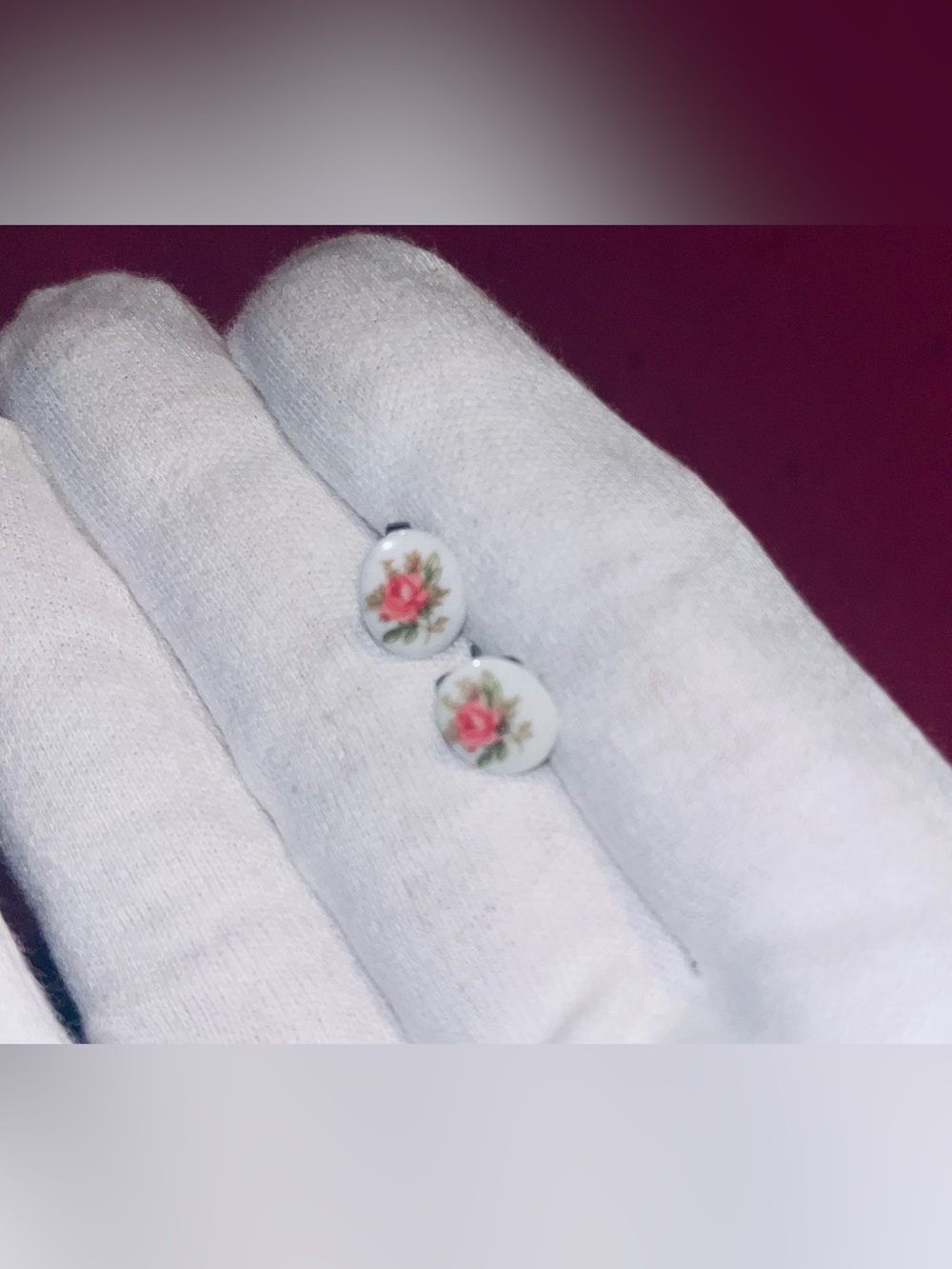 Vintage Porcelain Rose Earrings: Victorian Floral Studs
